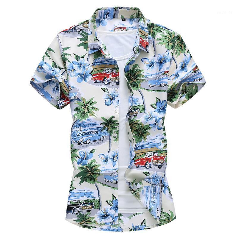 

Men Fashion Print Shirts Casual Button Down Short Sleeve Hawaiian Shirt Beach Holiday Slim Fit Party Tops Men's, Multi