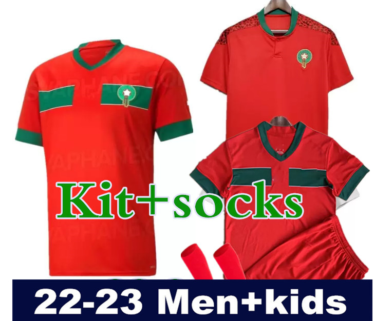 

22 23 Morocco Soccer Jerseys HAKIMI ZIYECH National Team Mens 2022 Edition Home Red Away Boufal SAISS EL- ARABI FAJR EN-NESYRI Mazraoui Football Shirt Men kids kit
