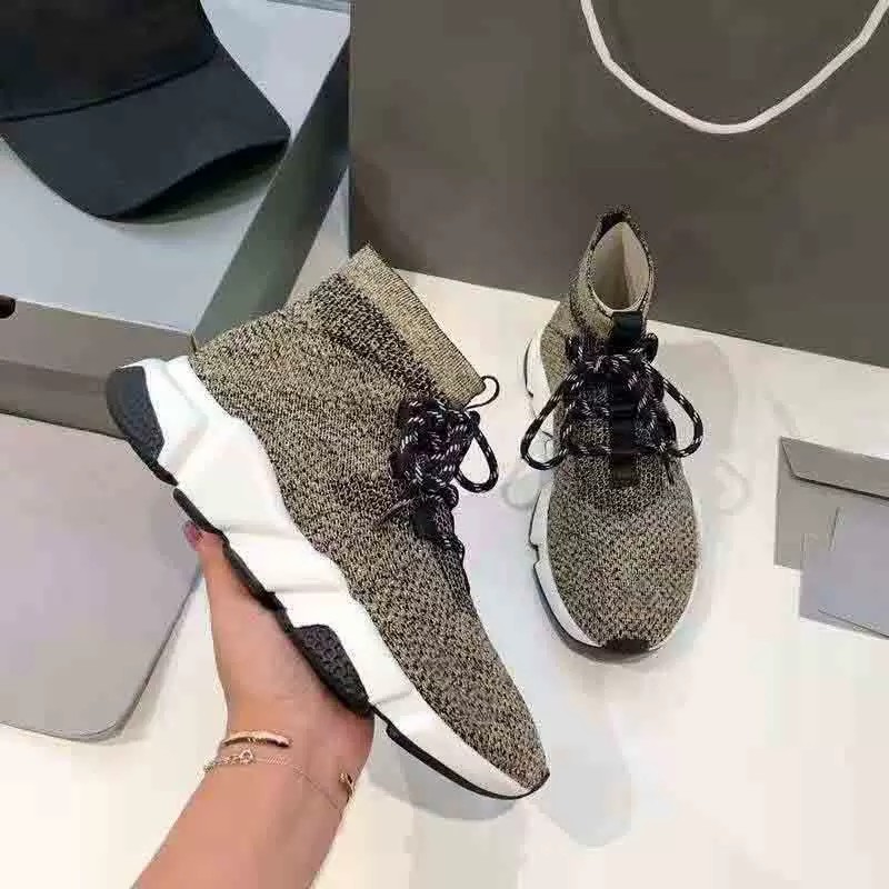 Brand Men's Knight boots Knitted soft sneakers mid cut shoes Womens/Mens casual shoe Arena Black knit sock speed lace up blacks white runner