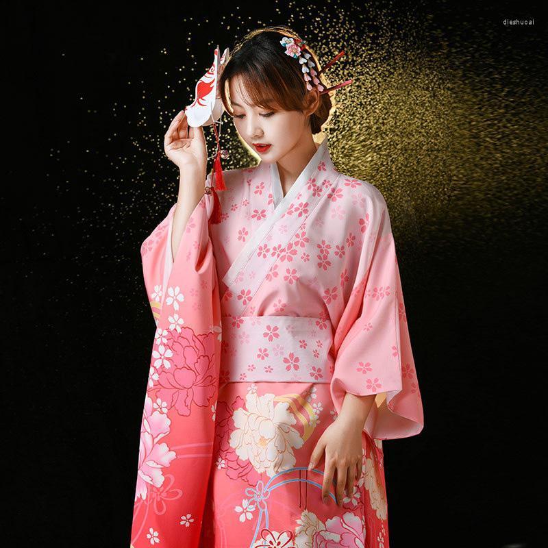 

Ethnic Clothing Japanese Style Clothes For Women Formal Cosplay Improved Bathrobe Vibration Sleeve Po Belt Kimono Summer 2022