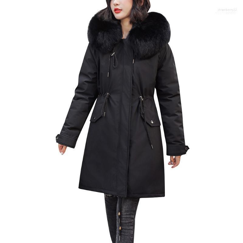 

Women' Down & Parkas Vintage Women Winter Jackets And Coats Womens Parka Outwear Faux Fur Hooded Coat Zipper Pockets Solid Jacket1 Stra22, Black