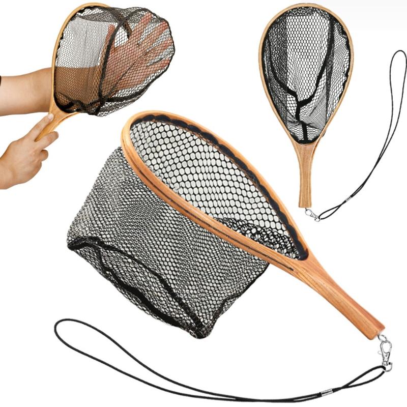 

Fishing Accessories Portable Net Landing Catch And Release Wooden Handle Rubber Cast Outdoor Tackle AccessoriesFishing