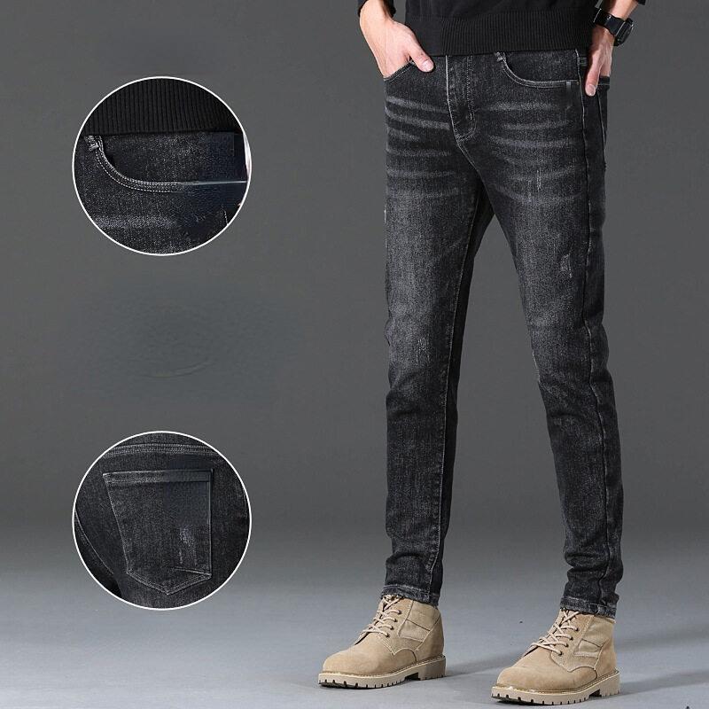 

Men's Jeans Fall/Winter Slim Fit Feet Stretch Thick Trendy Trousers, Black