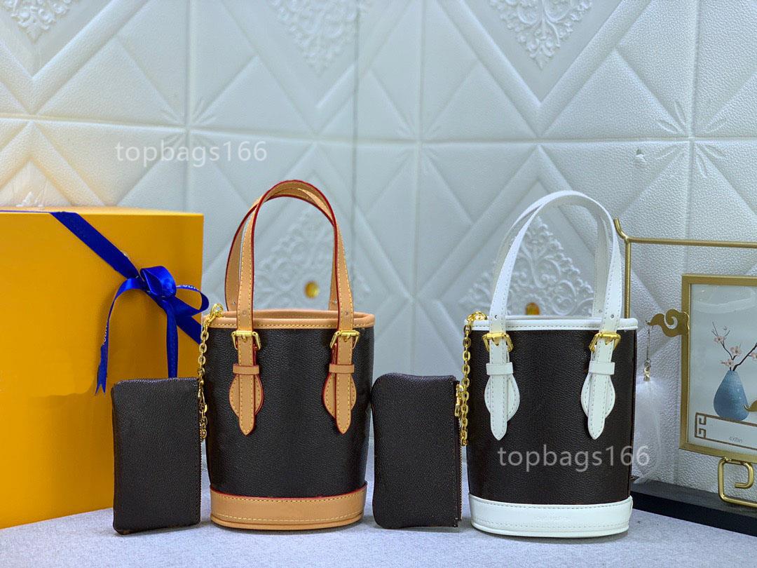 

Counter same style Nano Bucket Match 2-Piece Bucket Bags luxury designer bag leather pocket bucket bag shoulder bag clutch handbag wallet purse tote wallet, Brown