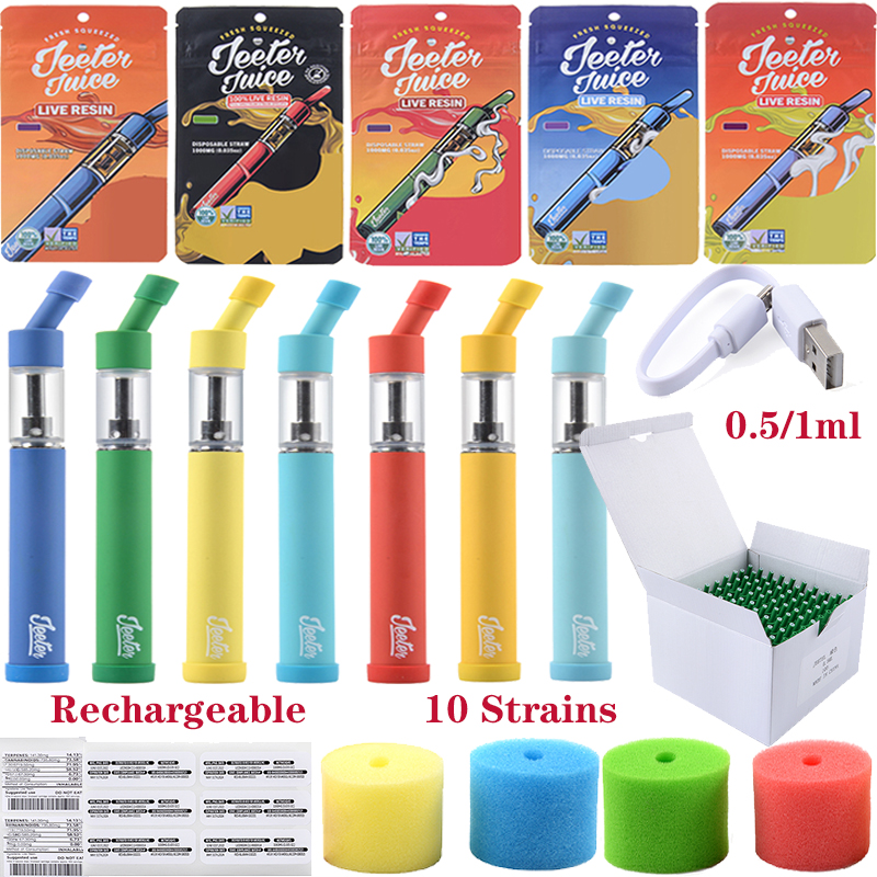 

Jeeter Rechargeable E Cigarettes Disposable Vape Pen 10 Flavors 1ml/0.5ml Empty Carts Preheat Vaporizer Micro With Bottom USB Connectors 180 MAH Battery Packaging