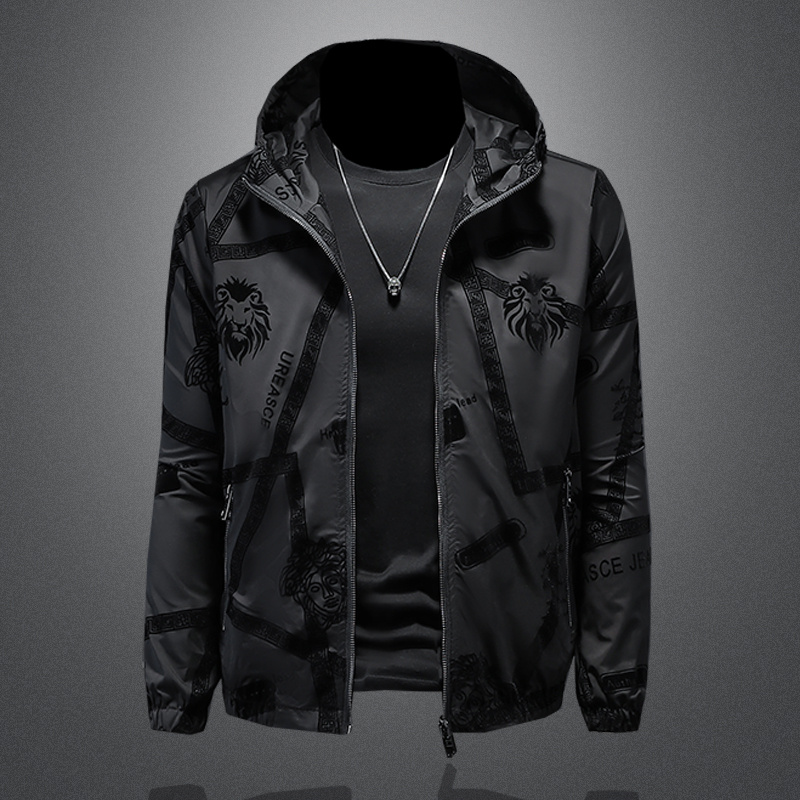 

Men's jacket 2023 spring trend handsome casual top Korean version slim letter printing fashion hooded all-match outer baseball uniform S-5XL, Black