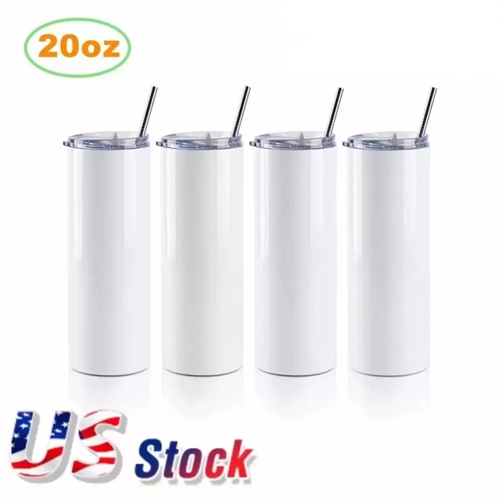 

US Stock 20oz sublimation Mug straight tumblers blanks white 304 Stainless Steel Vacuum Insulated Slim DIY 20 oz Cup Car Coffee Mugs