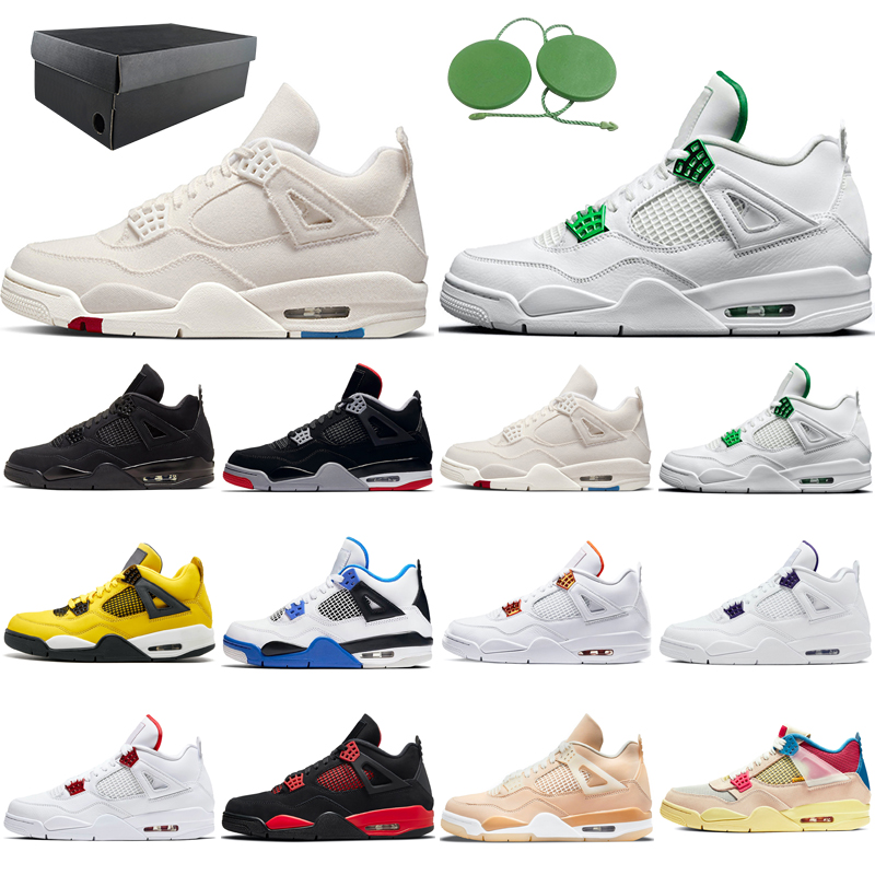 

new black cat 4s basketball shoes 4 men Red Thunder Canvas Green Metallic Lightning Motorsports Orange Metallic Shimmer Zen Master sneakers with box