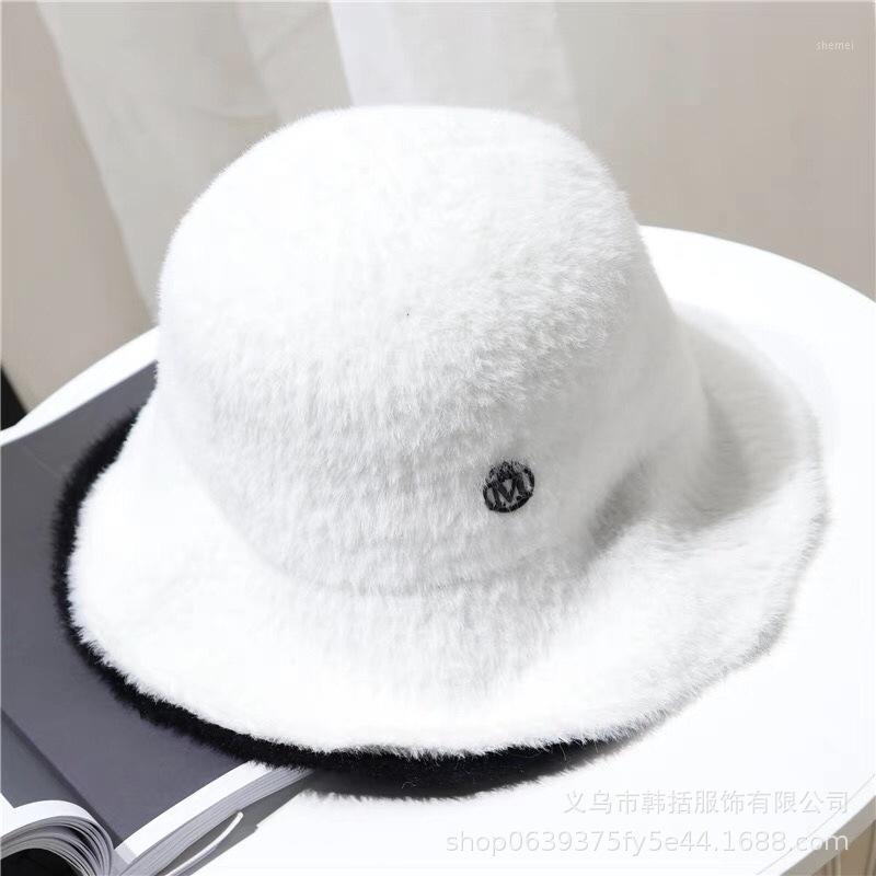 

Women Autumn Winter Fashion Plush Warm Faux Mink Letter Bucket Hat Standard Bob Female Girls Fur Fisherman Panama, White