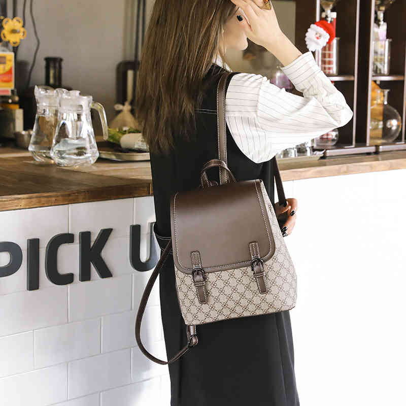 

Purses sale autumn and winter new large capacity anti-theft Travel Backpack printed backpack women's easy to carry schoolbag, Khaki