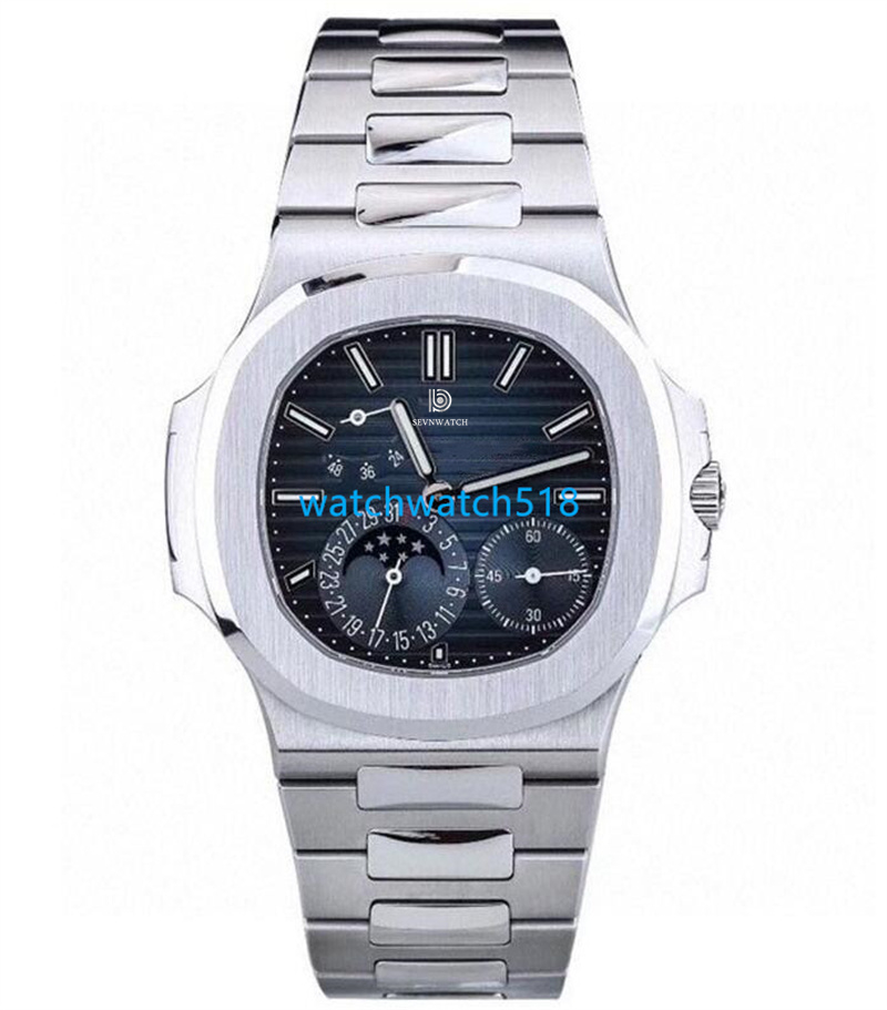 

Luxury Mens Watches 5712A 40mm Calendar Mechanical Automatic Sapphire Glass Black Blue Dial Silver Stainless Steel Bracelet Fashion Wristwatches Waterproof