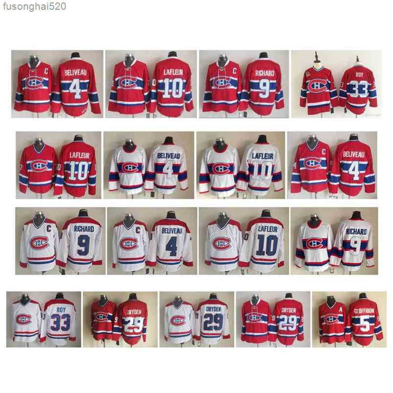 

95 Vintage Montreal Canadiens Jersey 33 Patrick Roy 4 Jean Beliveau 9 Maur Richard 10 Guy Lafleur 29 Ken Dryden 5 Geoffrion CCM Hockey nhl's Jerseys, As pic