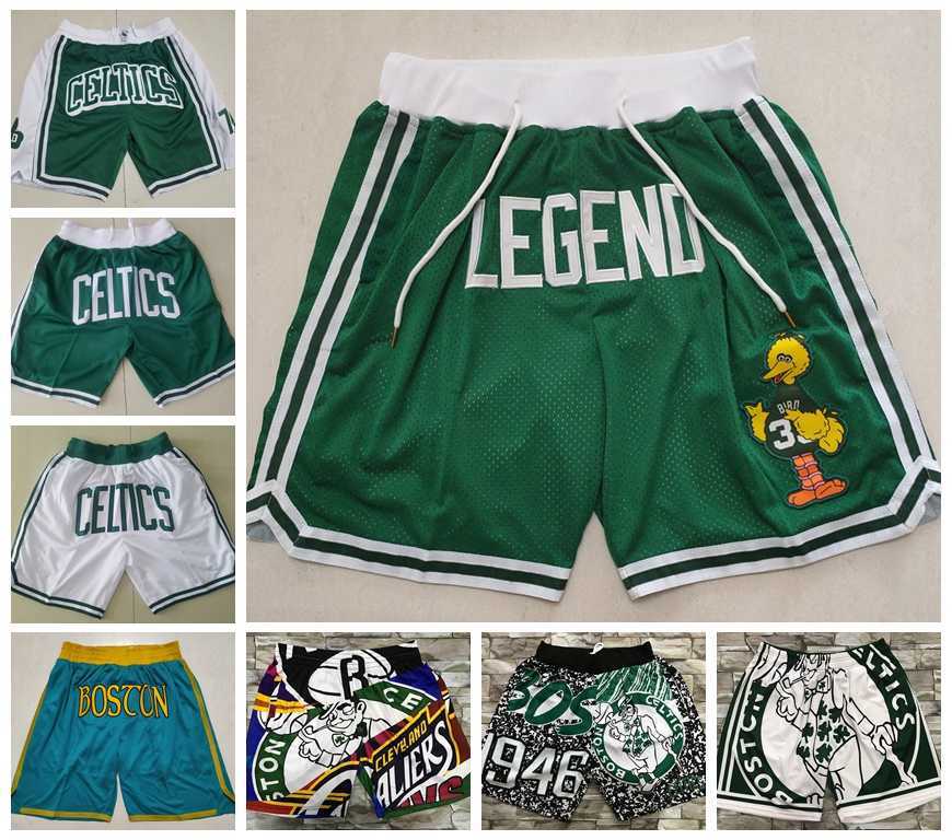 

Boston''Celtics''Men Basketball Shorts JUST DON Stitched Mitchell and Ness With Pocket Zipper Sweatpants Mesh Retro Sport PANTS -2XL