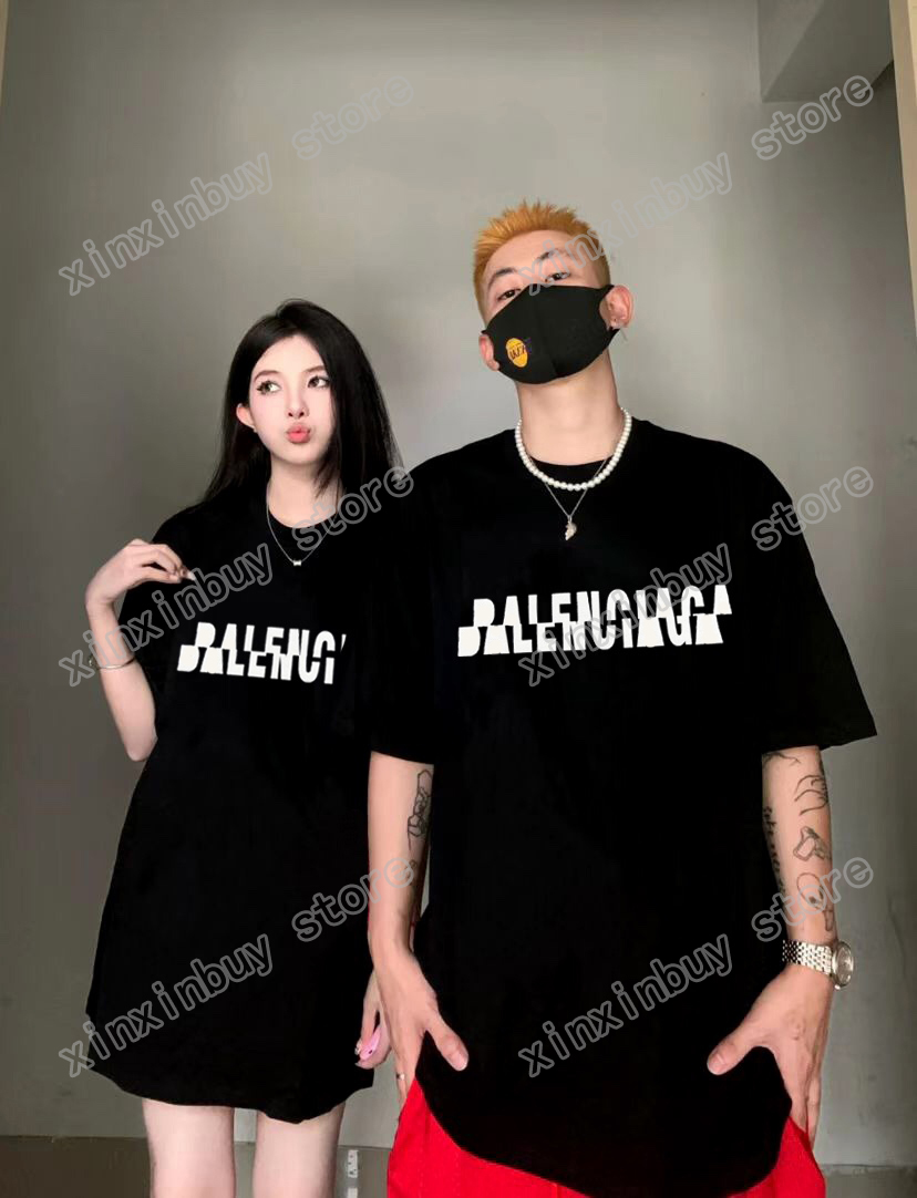 

xinxinbuy Men Women Designers t shirts tee Paris Letter dislocation print Foaming short sleeve Crew Neck Streetwear black M-XL