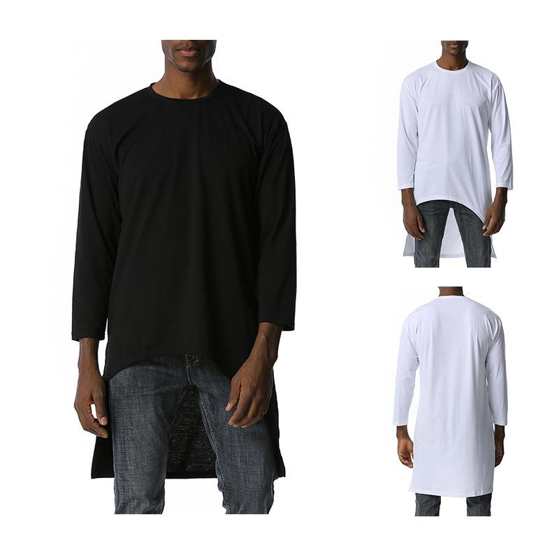 

Men' T-Shirts Long Men' Loose Dark Black Shirt Irregular Solid Color Long-sleeved T-shirt Men ClothingMen