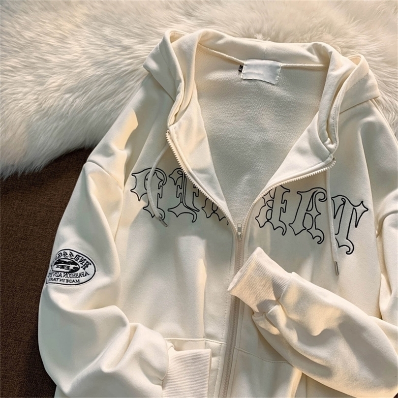 

Spring American retro cardigan sweater women Hong Kong style ins Korean version trend printing casual student hooded jacket 220811, No pattern