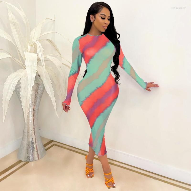 

Casual Dresses RMSFE 2022 Women's Long Sleeved Round Neck Fashion Sexy Screen Printed Wood Ear Edge Collar Hem Dress