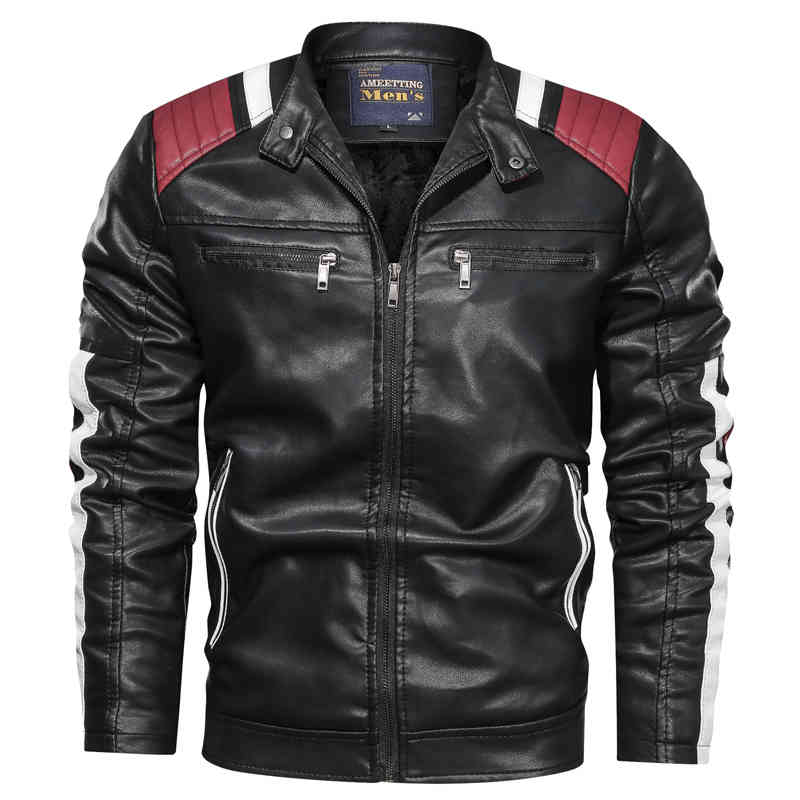 

Winter Men's Casual Padded Warm Standing Collar Biker Leather Jacket Long Sleeve Fashion Shopping Spelling Color Coat L-6xl, Blue
