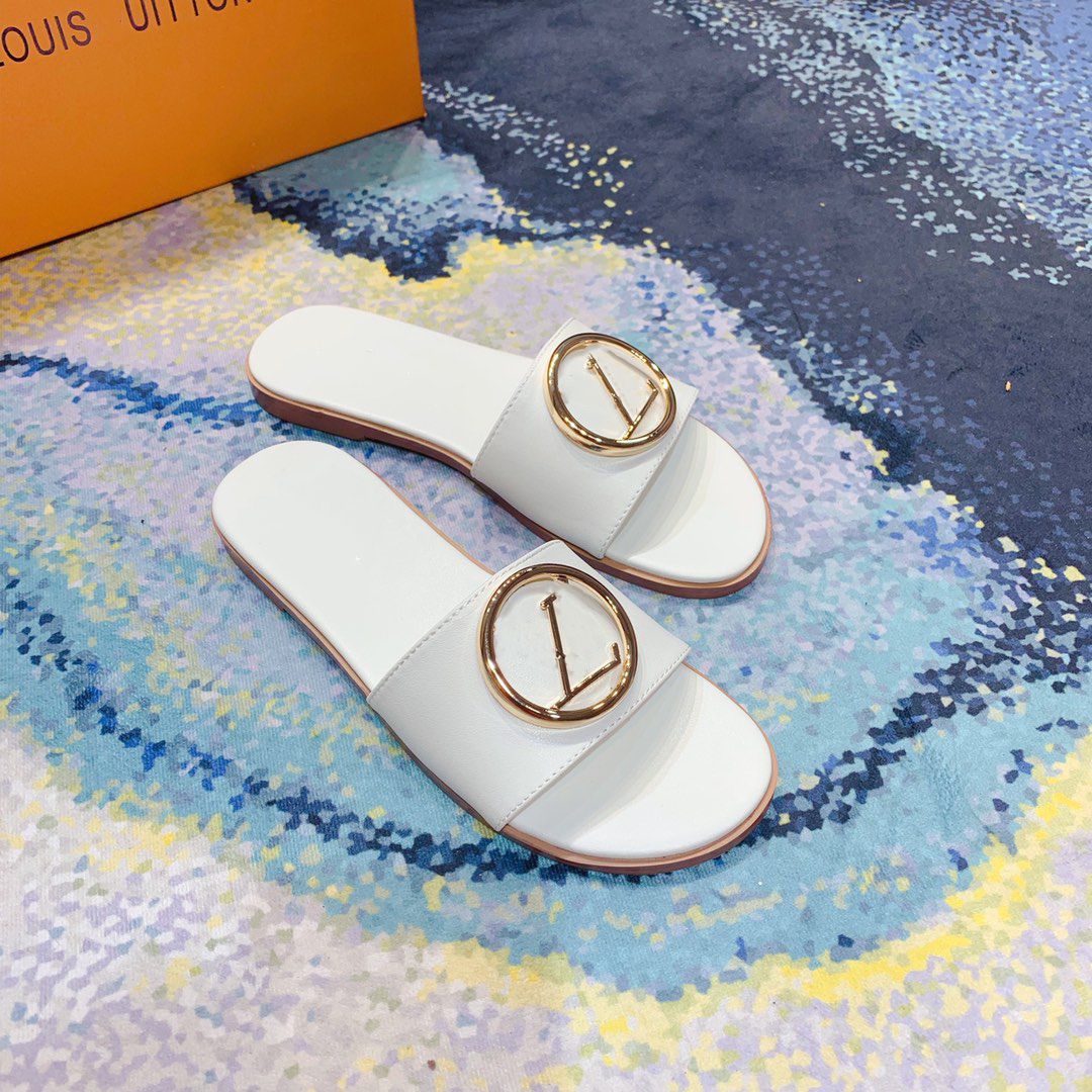 

2022 Fashion Luxury Designer Slippers Sliders Womens Summer Sandals Beach Slide Ladies Flip Flops Loafers Metal letters Black Outdoor Home Slides