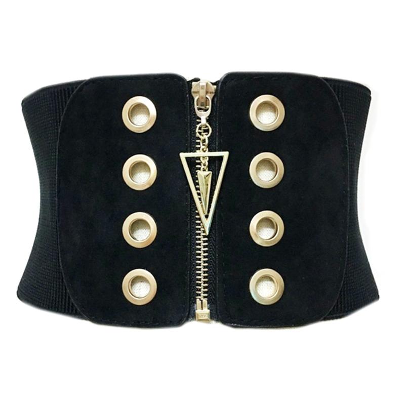 

Belts Female Ultra Wide Belt For Dress Ladies Slim Hollow Golden Hole Black Elastic Band Zipper Body Shaper Strap Corset S24 21