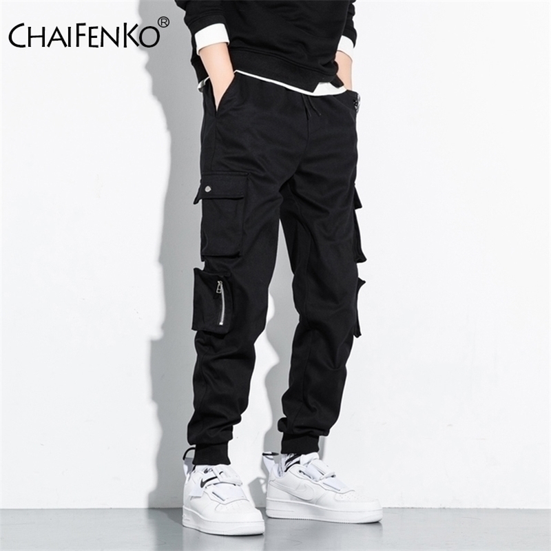 

CHAIFENKO Hip Hop Cargo Pants Men Fashion Harajuku Harem Pant Streetwear Casual Joggers MultiPocket Tie feet Men Pant M8XL 201109, Gray