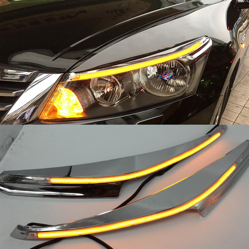 

1 Pair For Honda Accord 2011 2012 2013 2014 Car Headlight Eyebrow Decoration Yellow Turn Signal DRL LED Daytime Running Light2744