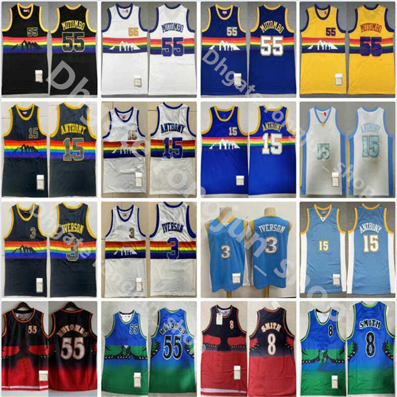 Mitchell and Ness Stitched Basketball Dikembe Mutombo 55 Allen Iverson 3 Carmelo Anthony 15 Steve Smith 8 Jerseys Vintage Retro''nba�