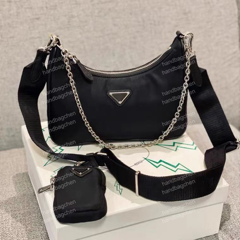 

Crossbody Designers Bags nylon Handbags Sacoche Multi Pochette 2005 Luxury high quality womens Shoulder bag Hobo purses cross body lady chain messenger 3 pieces, Beige