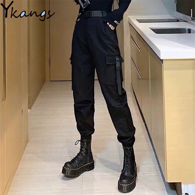 

Streetwear Cargo Pants Women Punk Casual Joggers Black High Waist Plus Size Loose Female Trousers Korean Harajuku Ladies Pants 201012, Green