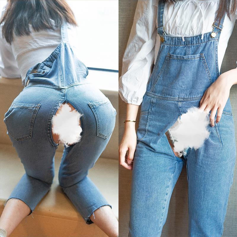 

Women's Jeans Invisible Full Zipper Pants Open Crotch Denim Trousers Bib Ladies Convenience File Outdoor Lovers, Blue