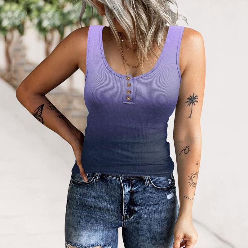 

Women' Tanks & Camis Womens Tank Tops Sexy Gradient Slim Fit Vests Low Collar Button Down Sleeveless Top Blouse Vetement Femme 2022Women, Pink