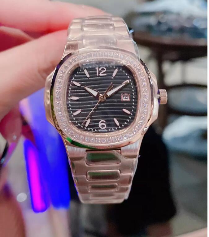 

Diamonds bezel women Watch Fine Steel Material Quartz battery machine Calendar Water Proof Luminous 4 models are available lady's watches, Blue