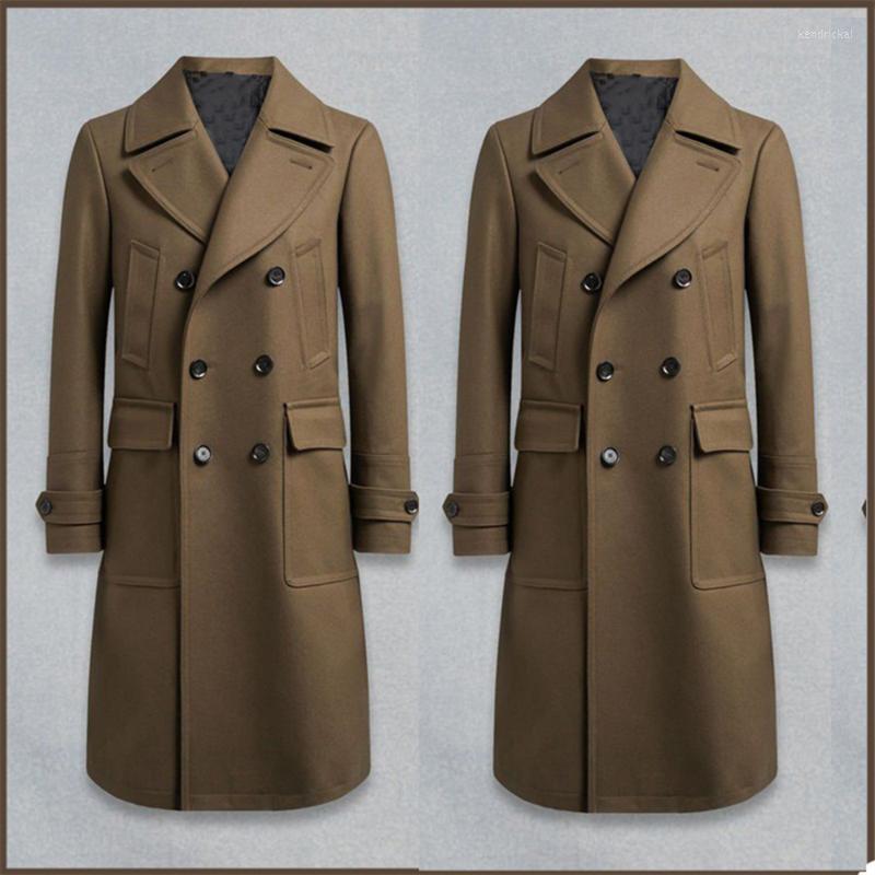 

Men's Wool & Blends Men Double Breasted Suits Brown Woolen Custom Made Tweed Tuxedos Peaked Lapel Blazer Formal Long Coat Fashion Overcoat K, Customized 4