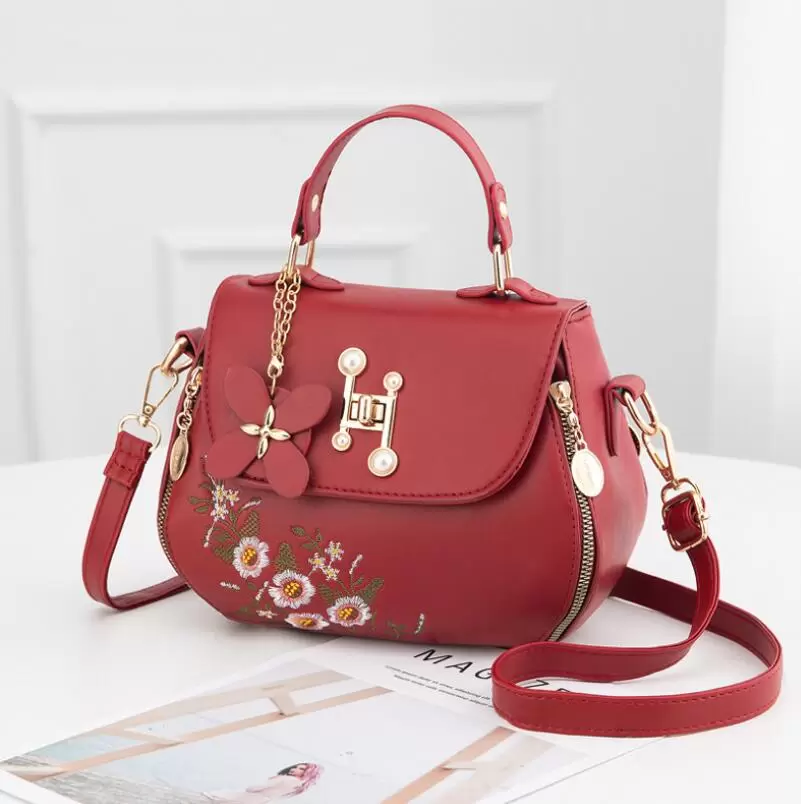 

Fashion Embroidery Female Bags 2021 New Handbags Small Bag Sweet Lady Shoulder Bag High Quality PU Leather Messenger Bag, Photo color