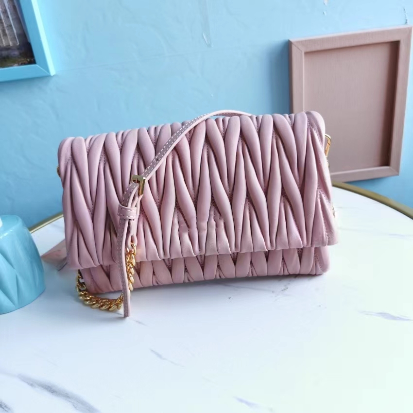 

evening bags lady shoulder bag Personality diamond pleated handbags designer woman casual pink one shoulders chain handbag cross soft leather women bags size 23 cm, Customize