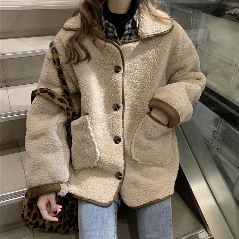 

Women's Jackets 2022 Winter Thickened Warm Lamb Wool Jacket Women Casual Stitching Fluffy Comfortable Loose, Milk tea color
