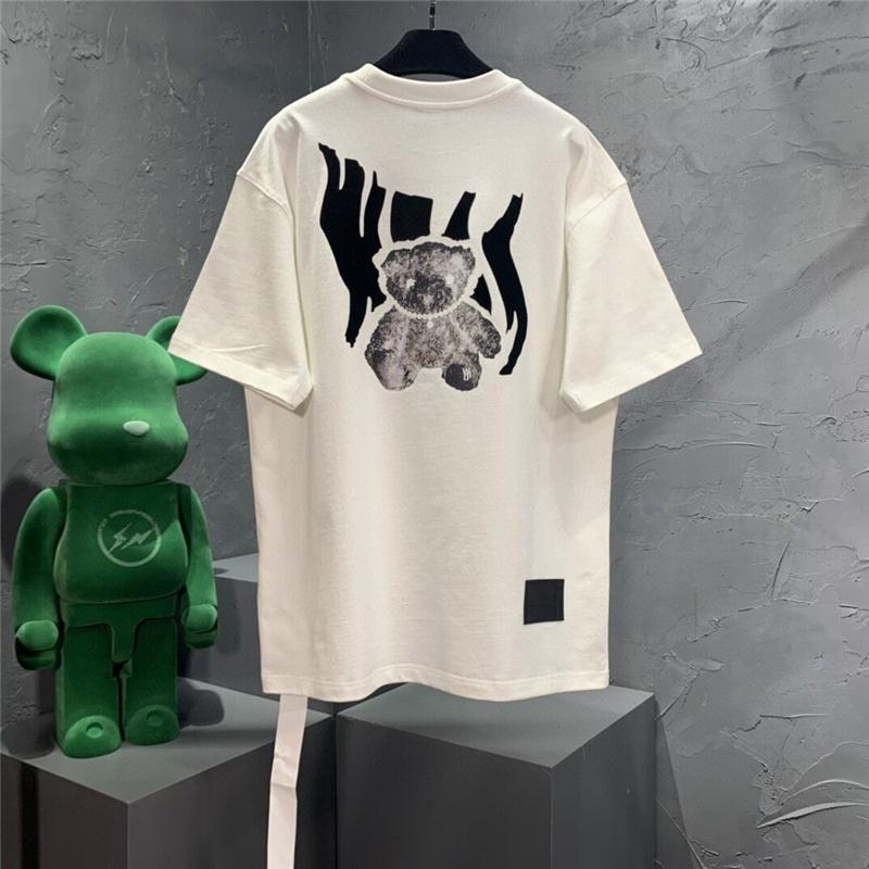 

Men' T-Shirts Welldone 2022 Spring And Summer Flocking Logo Luminous Bear Print Women' Short Sleeve T-Shirt Gray White