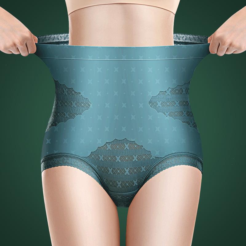 

Ice Silk Seamless Panties Womens High Waist Flat Belly Briefs Plus Size Shaping Underwear Sexy Lace Lingerie, Color14