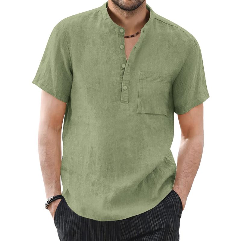

Men's Casual Shirts Blue Bodysuit White T Men Spring And Summer Solid Top Shirt Cotton Linen Apparel Mens Loose Fit TopsMen's