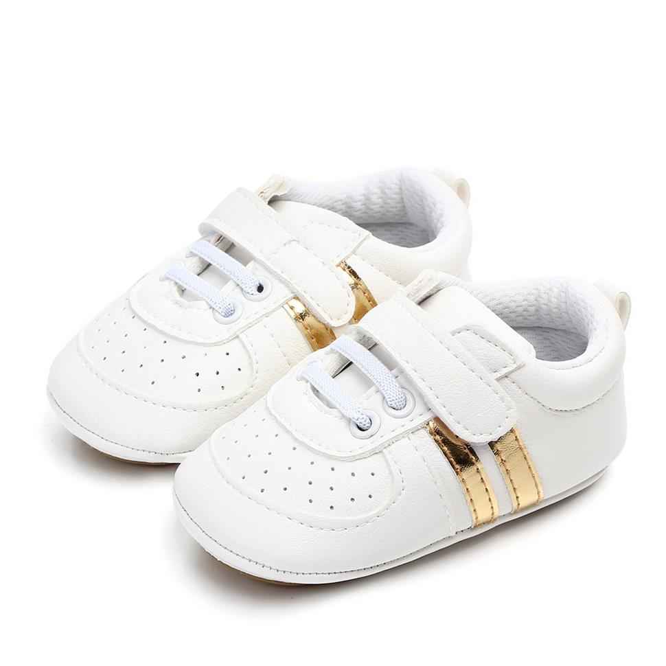 

Baby Shoes Boy Girl PU Sneaker Shoes Newborn Infant First Walkers Casual Crib Moccasins 0-18Months247a, White + black
