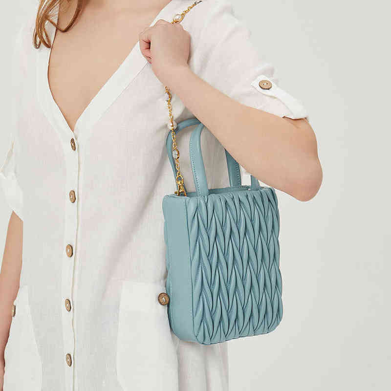

Evening Bags Crystal Chain Shoulder Crossbody Bag Women's PU Ruched Handbags Fashion Ladies SquareMessenger Bags Shopper Bucket Bag Purses 220416, Blue