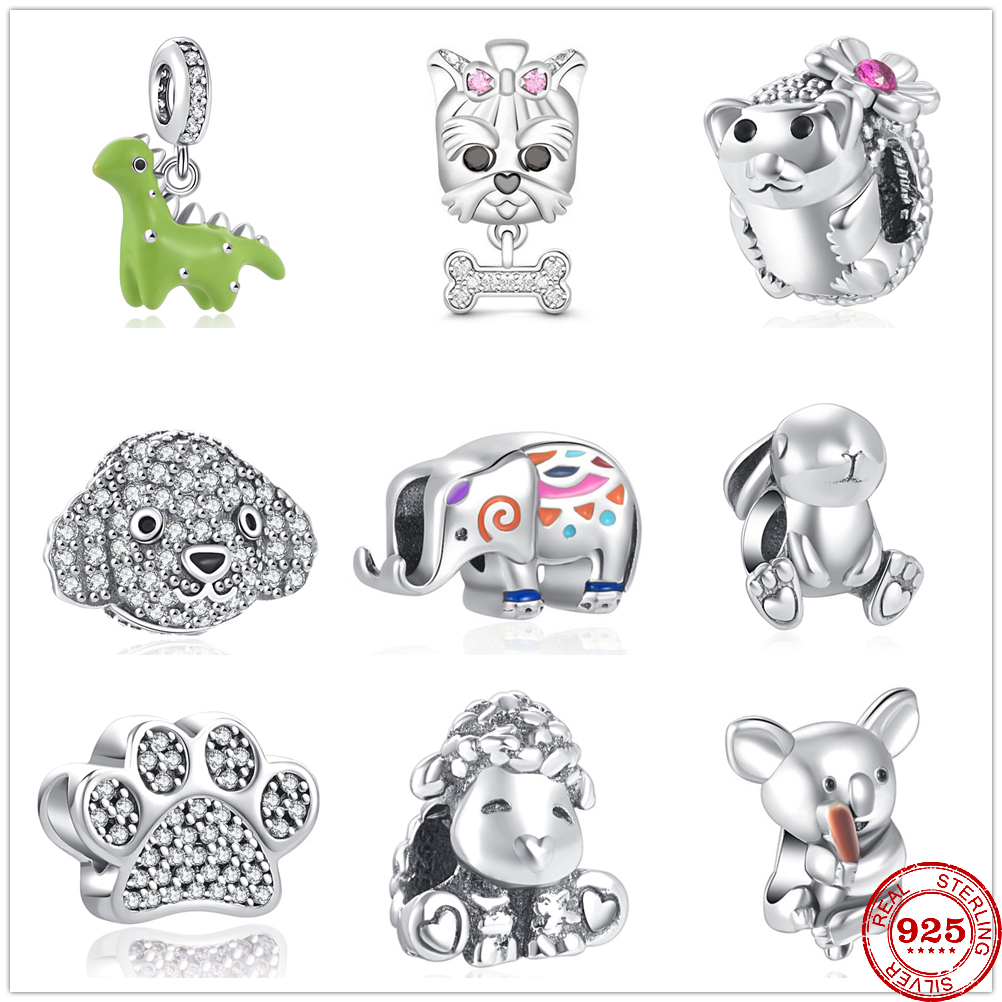 

925 Sterling Silver Dangle Charm 2022 New Rabbit Sheep Dog Paw Koala Elephant Beads Bead Fit Pandora Charms Bracelet DIY Jewelry Accessories