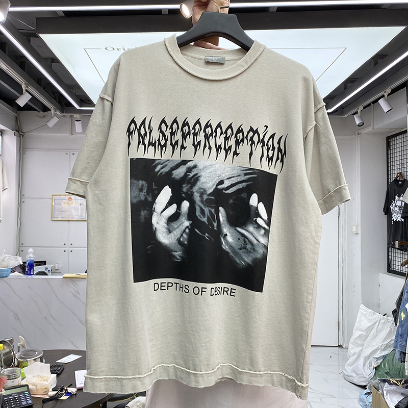 T Shirt Nice Washed Vintage Men Women High Quality Hand Print Tee Tops Oversize Short Sleeve