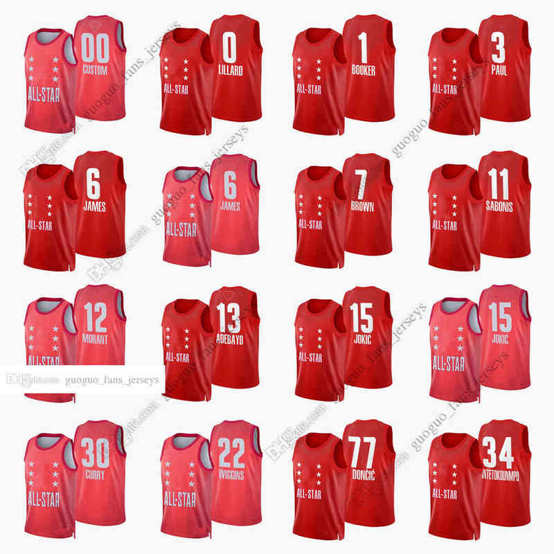 

Custom Printed 22 New Basketball Jerseys paul lillard booker sabonis antetokounmpo morant brown jokic curry wiggins ado james doncic Red Jer