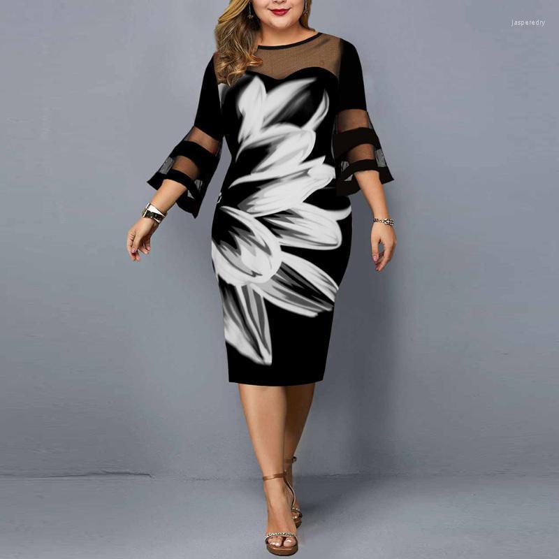 

Plus Size Dresses Dress 2022 Spring Elegant Floral Print Casual For Women Flare Long Sleeve Party Birtyday Club Outfits 5XLPlus Jasp22, Yellow
