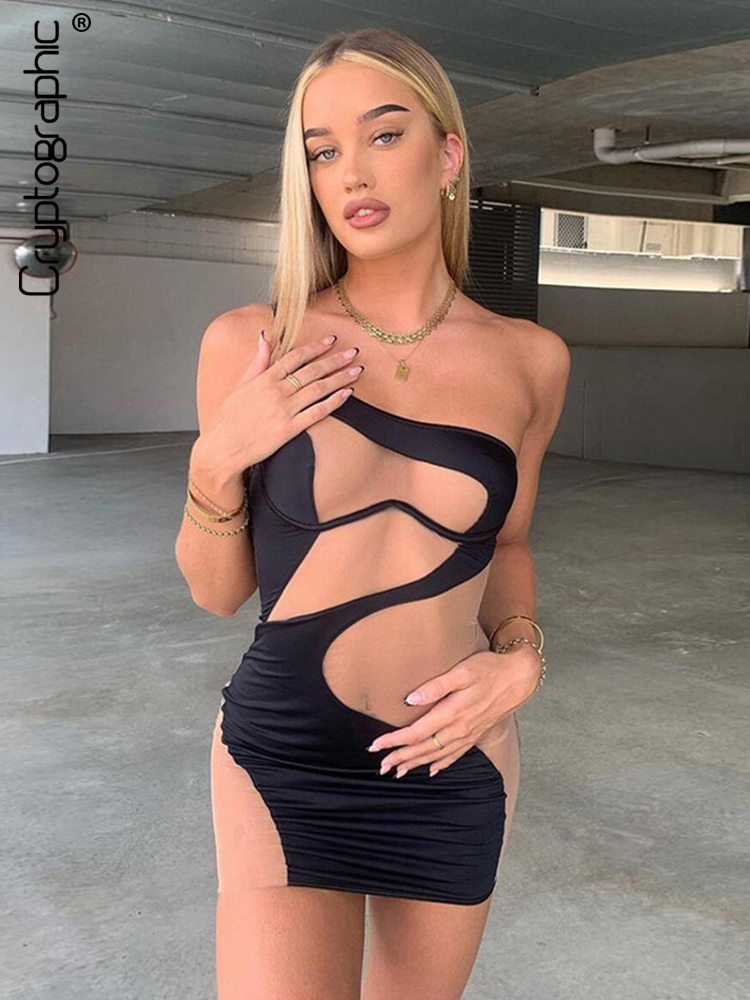 

Sexy Backless Cut Out Mesh See Through Mini Dress Women Summer Party Club Straps Dresses Outfits Clothes Vestido, Black