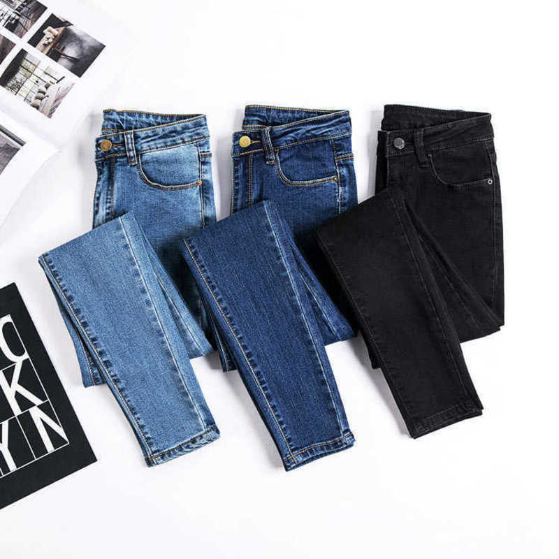 

Jeans woman Female Denim Pants Black mom push up Womens Donna Stretch Bottoms Skinny For Women Trousers Plus size 210608, Dark blue