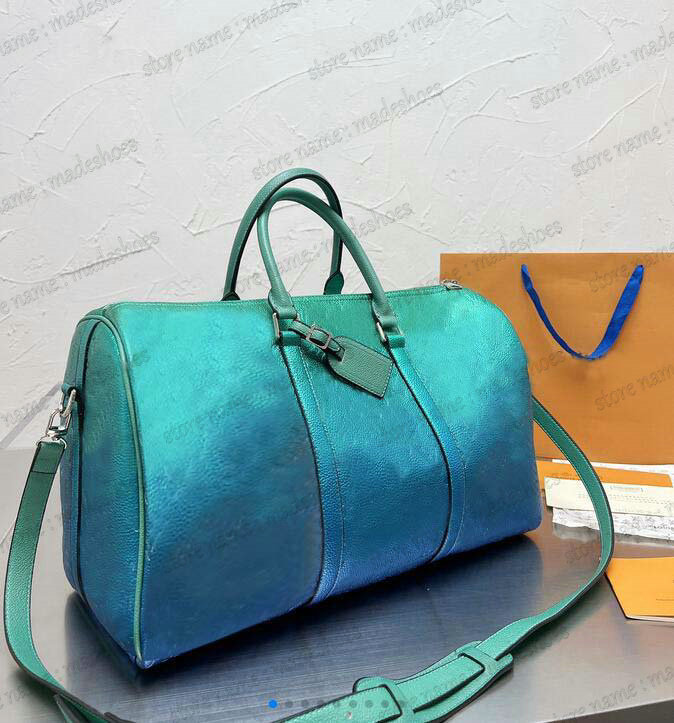 

A5+KEEP 50B ALL M59713 50cm Travel Bandouliere Bag Taurillon Illusion Blue/Green Pink Embossed Monograms Pattern Large Capacity 2022 Summer Luxurys Duffel Bag, As picture 1