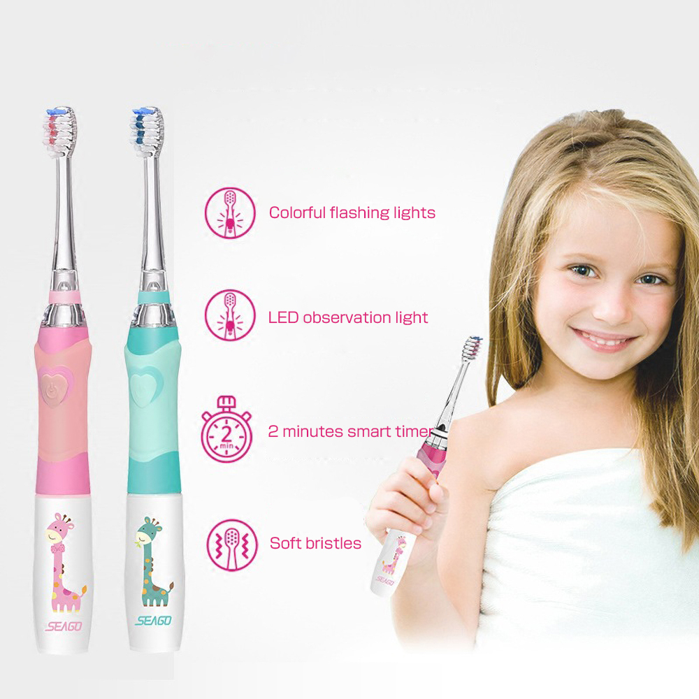 

SEAGO Children Sonic Electric Toothbrush for 3-12 Ages Battery LED Sonic Kids Tooth brush Smart Timer Replacement Brush Heads