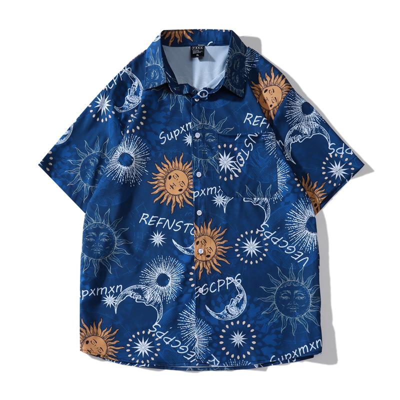 

Men's Casual Shirts Summer Fashion Art Sun Prinded Hawaiian Shirt Men's Loose Short Sleeve Men Clothing Oversize Aztec Beach MenMen's, 3518 blue